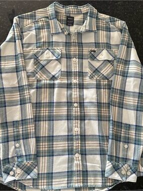 RVCA Men’s Blue & Cream Plaid Long-Sleeve Button-Up Shirt